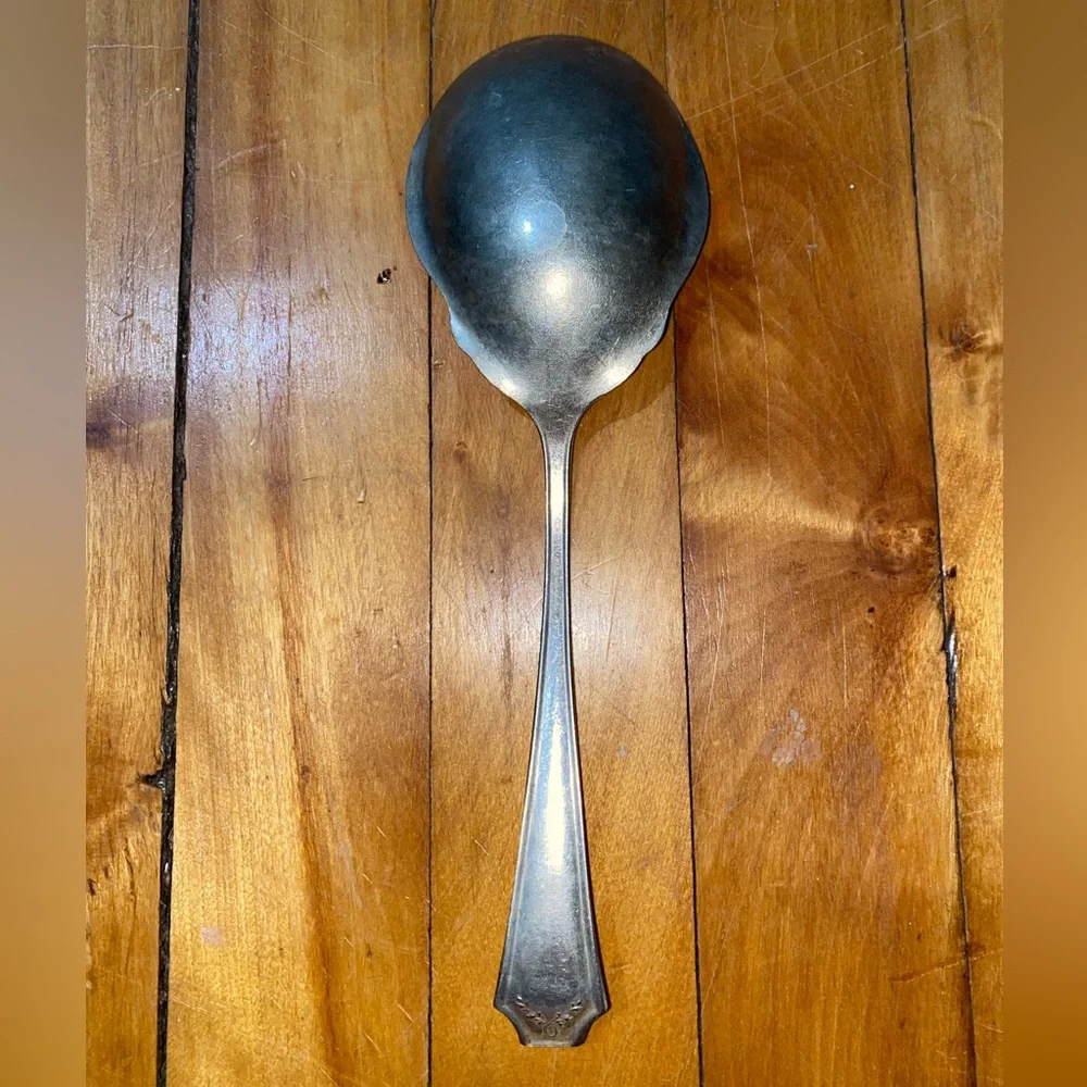 Vintage Ajax Silverplate Extra Wide Serving Spoons with Intricate Designs